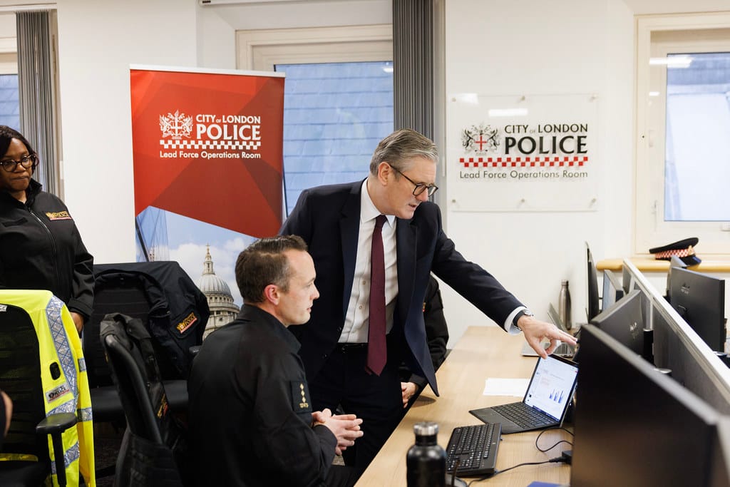  Prime Minister Keir Starmer visits the City of London Police Headquarters, where he pointed at a computer screen purposefully 