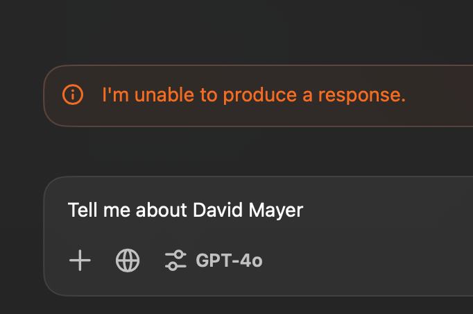 Here's what happens when you ask ChatGPT about he who cannot be named (David Mayer)