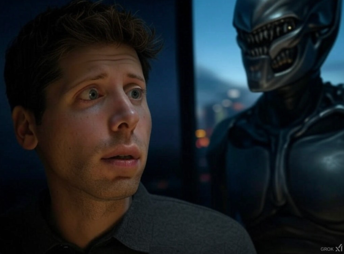 Grok's depiction of OpenAI founder Sam Altman encountering a hungry AI shoggoth