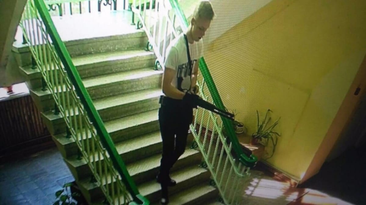 Vladislav Roslyakov, who killed 20 people with a shotgun in the Kerch Polytechnic College massacre in Crimea, Ukraine