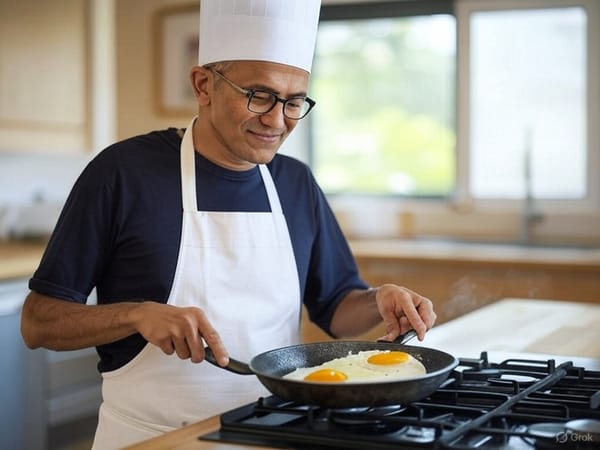 Grok's imagining of Microsoft boss Satya Nadelle getting busy over a hot stove