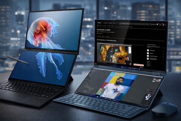 A ChatGPT composite image showing the Asus Zenbook Duo (left) and Lenovo Yoga Book (right) 